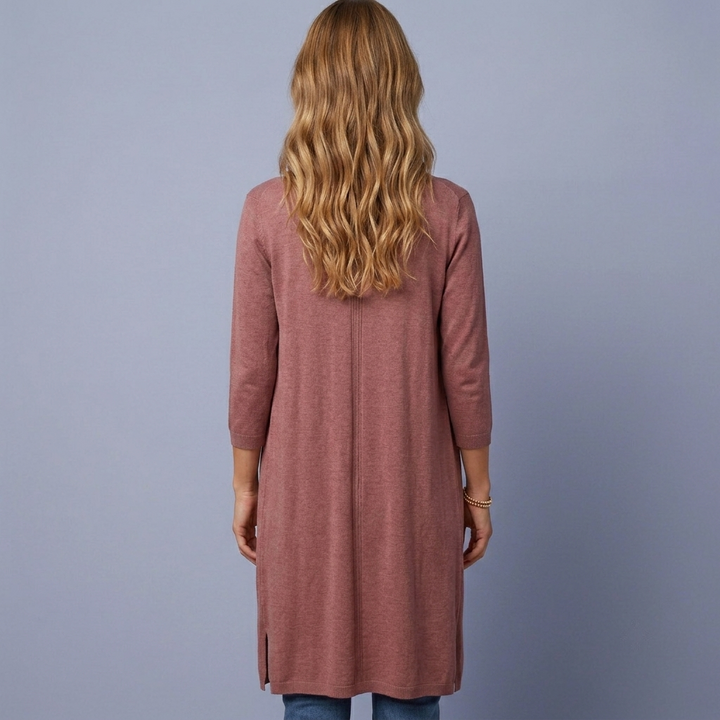 Dame Lang Cardigan med Åben Front og Sideslidser