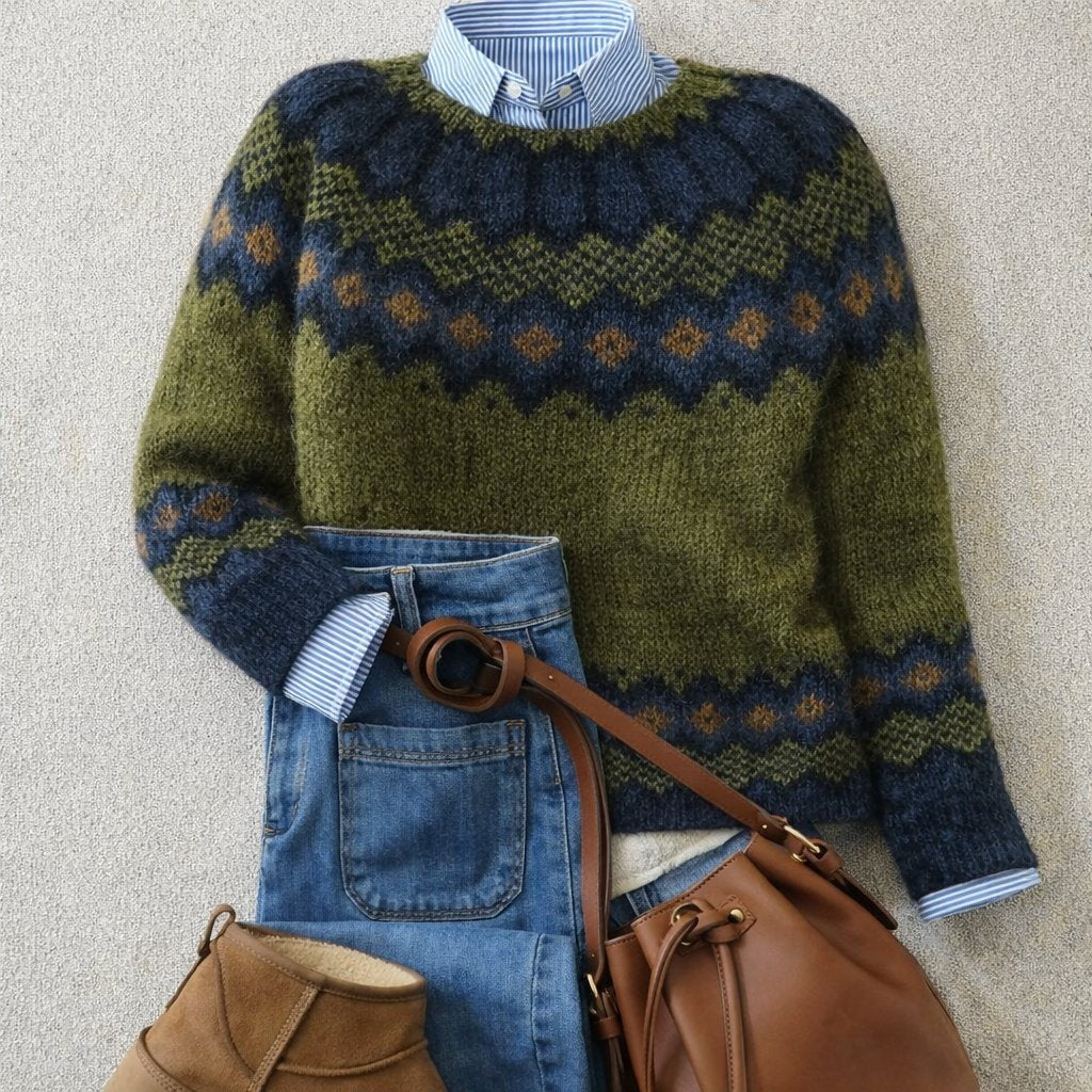 Alma | Fair Isle Sweater Dame Strik Rund Hals