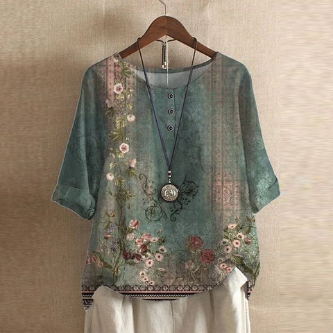 Anja | Blomstret Bluse Dame med Knapper