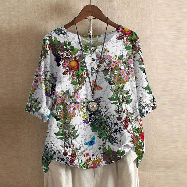 Anja | Blomstret Bluse Dame med Knapper