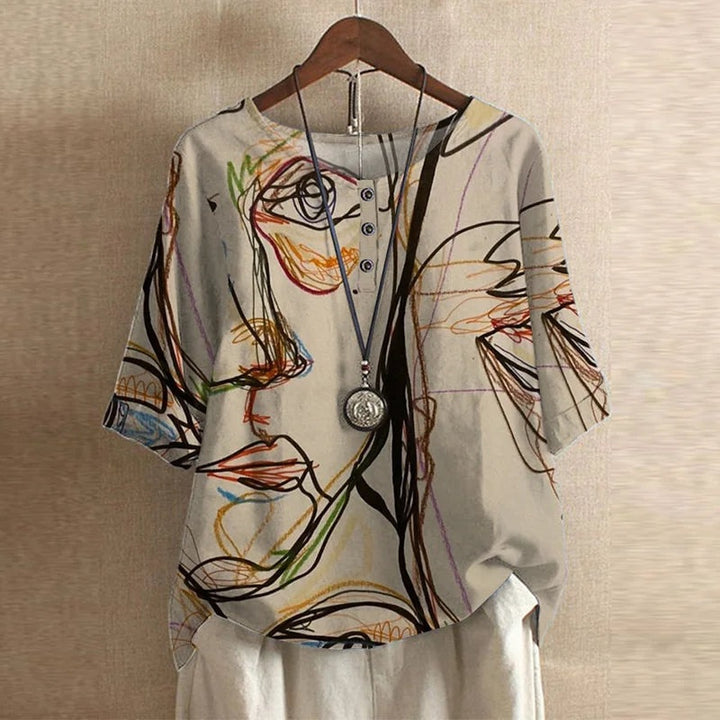 Anja | Blomstret Bluse Dame med Knapper