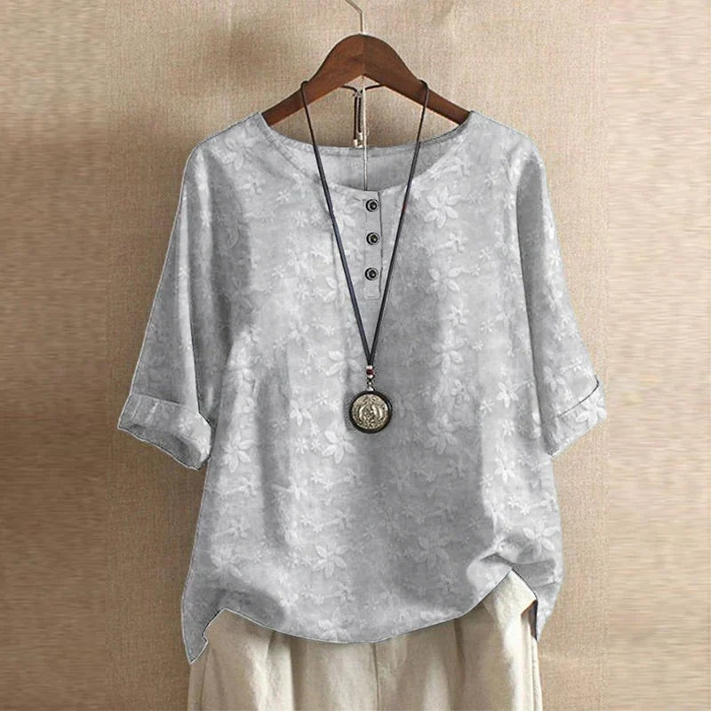 Anja | Blomstret Bluse Dame med Knapper