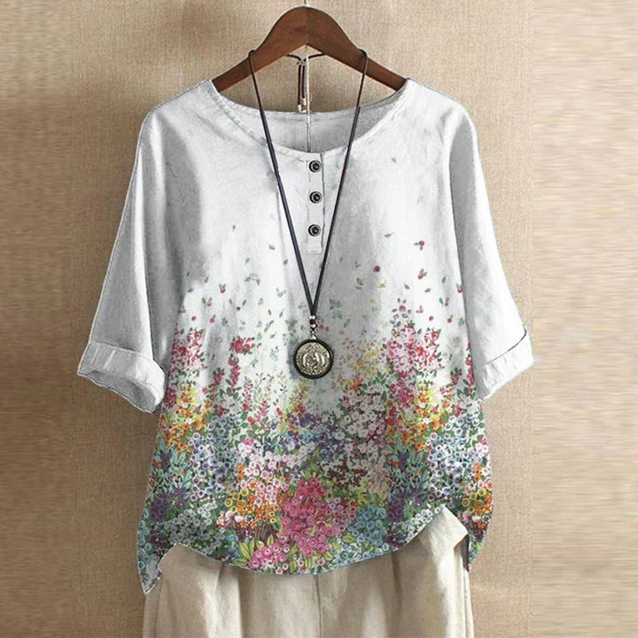 Anja | Blomstret Bluse Dame med Knapper