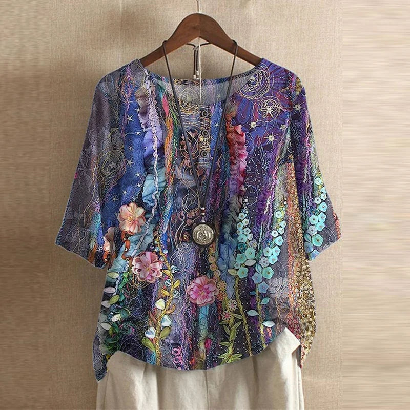 Anja | Blomstret Bluse Dame med Knapper