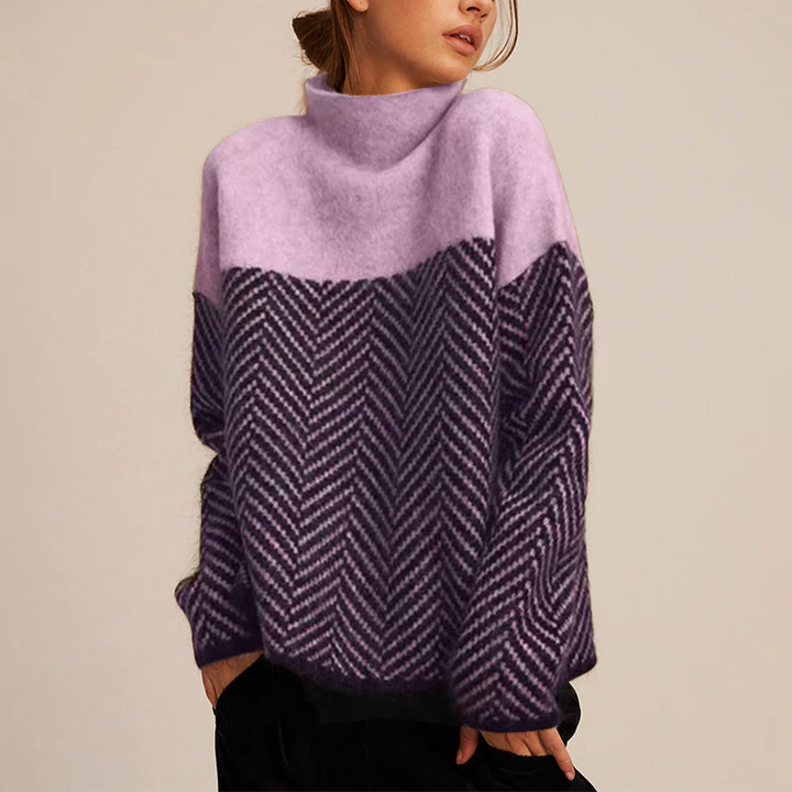 Astrid | Sweater Dame Rullekrave Chevron Strik Oversize