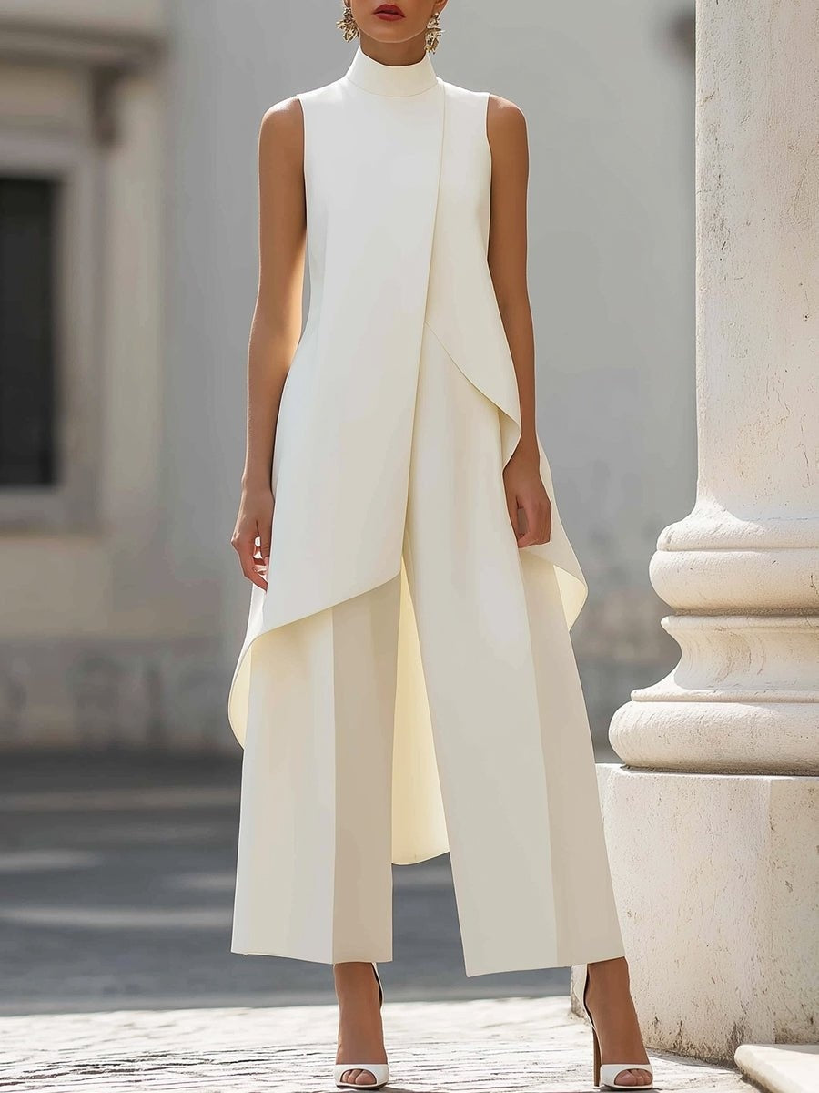 Camilla | Sæt Dame Bukser Høj Hals Asymmetrisk Design