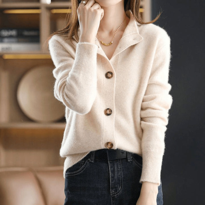 Cecilie | Cardigan Dame Cashmere Knaplukning Polokrave