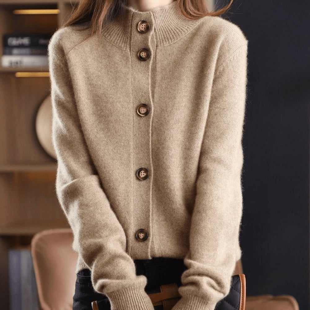 Cecilie | Cardigan Dame Cashmere Knaplukning Polokrave