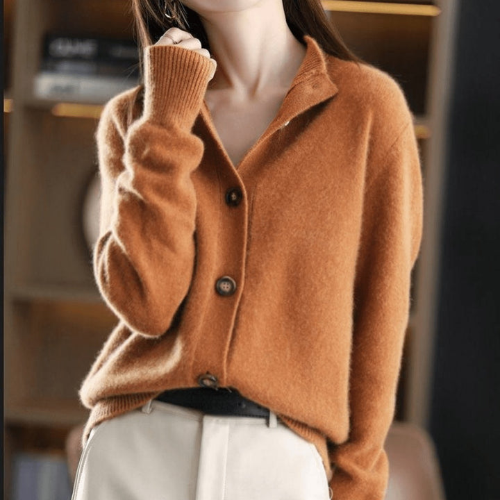 Cecilie | Cardigan Dame Cashmere Knaplukning Polokrave