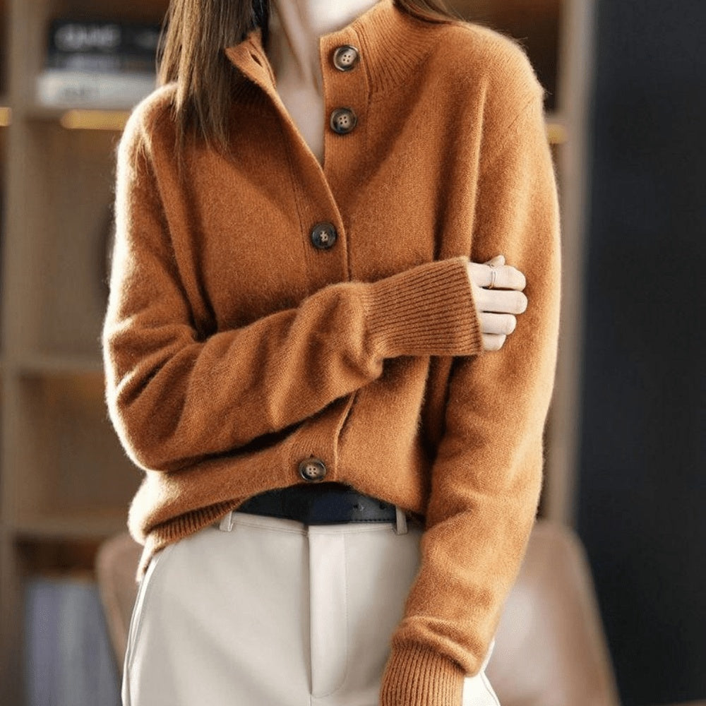Cecilie | Cardigan Dame Cashmere Knaplukning Polokrave