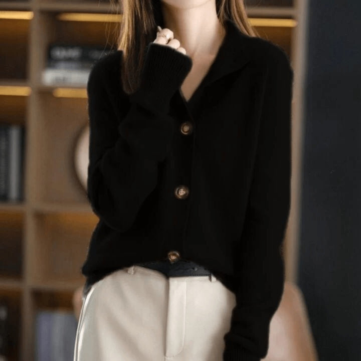 Cecilie | Cardigan Dame Cashmere Knaplukning Polokrave