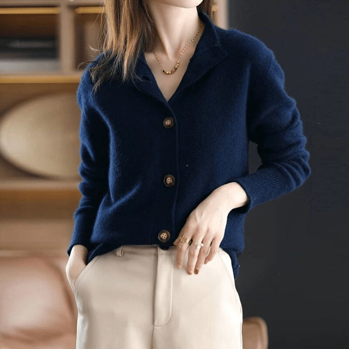 Cecilie | Cardigan Dame Cashmere Knaplukning Polokrave