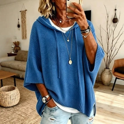 Cecilie | Strik Poncho med Hætte Dame Oversize