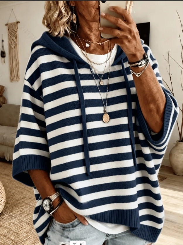Cecilie | Strik Poncho med Hætte Dame Oversize