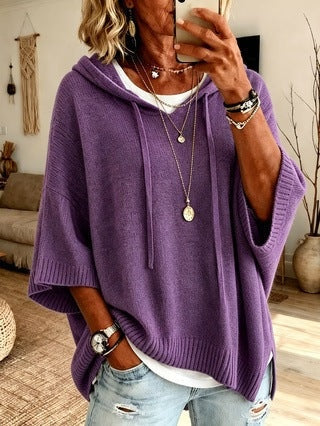 Cecilie | Strik Poncho med Hætte Dame Oversize
