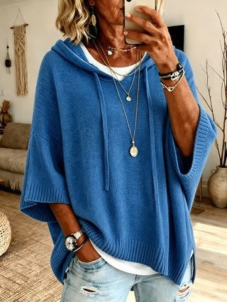 Cecilie | Strik Poncho med Hætte Dame Oversize
