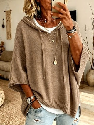 Cecilie | Strik Poncho med Hætte Dame Oversize