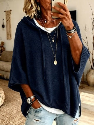 Cecilie | Strik Poncho med Hætte Dame Oversize