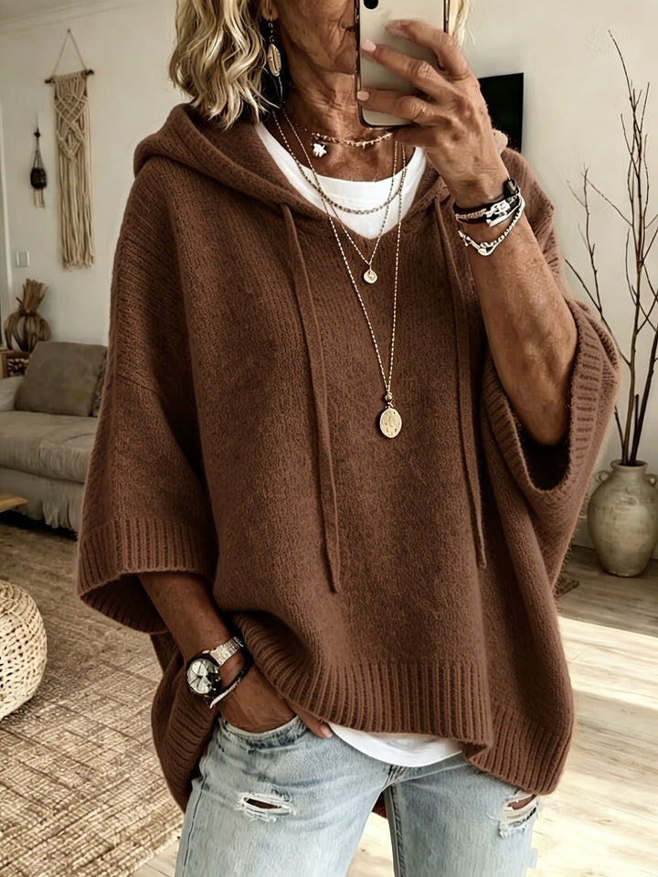 Cecilie | Strik Poncho med Hætte Dame Oversize