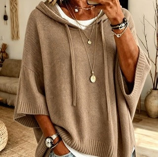 Cecilie | Strik Poncho med Hætte Dame Oversize