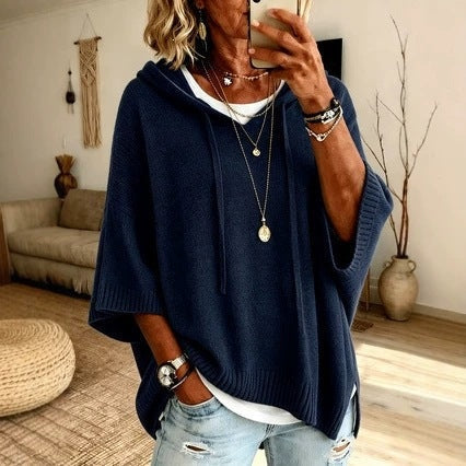 Cecilie | Strik Poncho med Hætte Dame Oversize