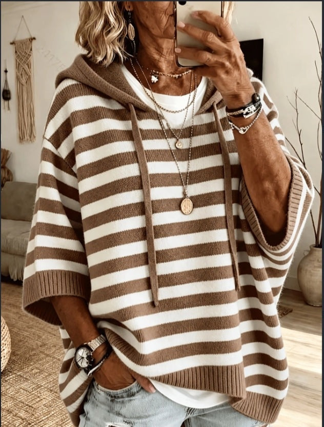 Cecilie | Strik Poncho med Hætte Dame Oversize