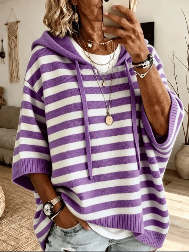 Cecilie | Strik Poncho med Hætte Dame Oversize