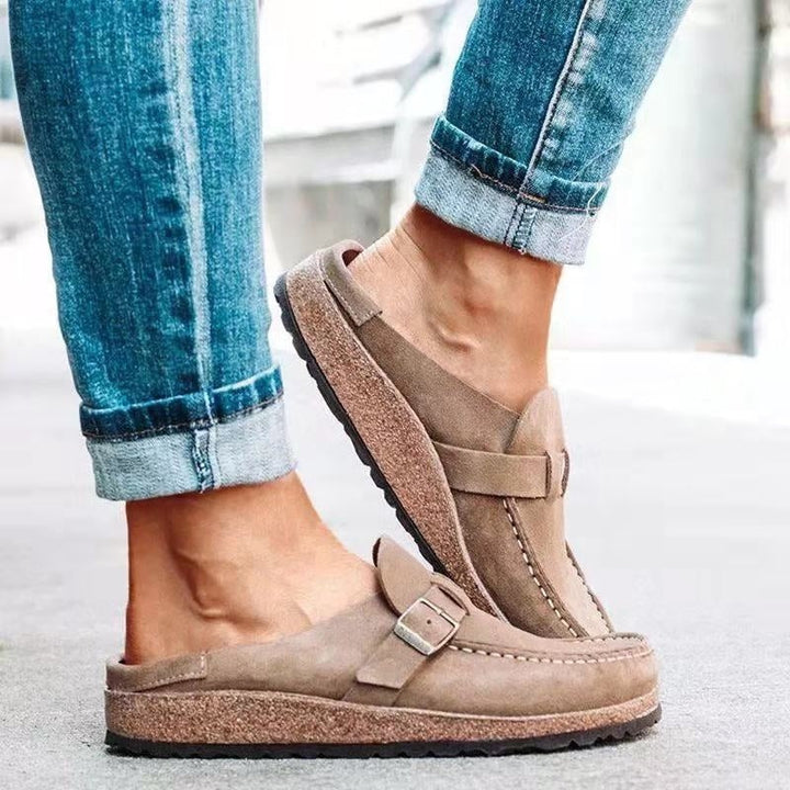 Cecilie | Suede Træsko Dame med Spænde Slip-on