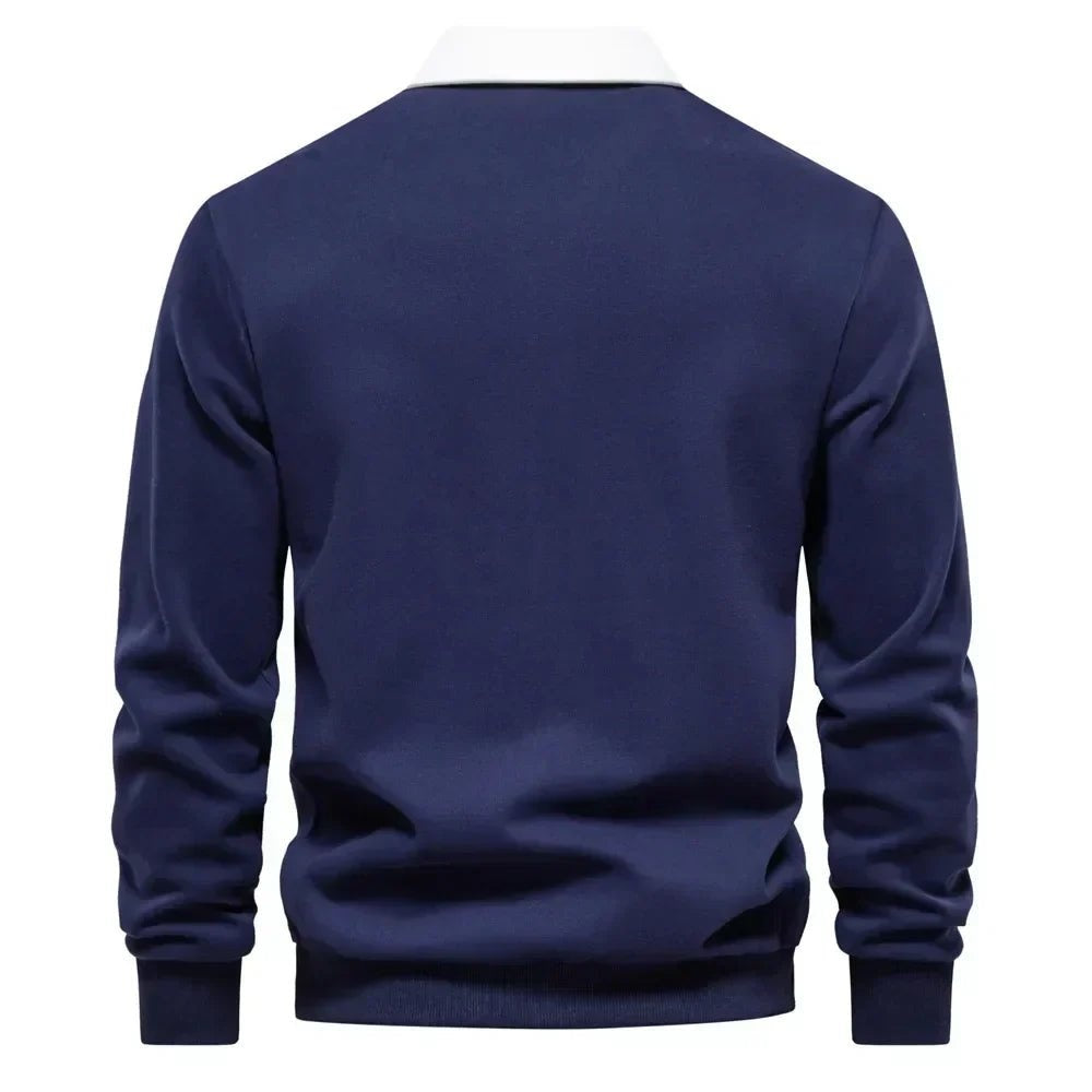 Christian | Sweater Polo Herre Langærmet Kontrastkrave