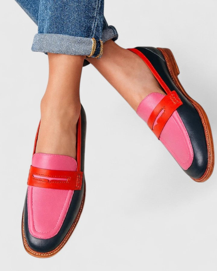 Clara | Loafers Dame Slip-On Klassisk Colorblock Læder