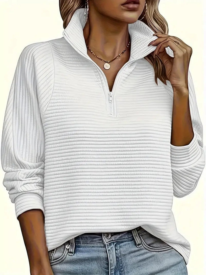 Clara | Sweater Dame Half Zip Ribstrikket Høj Krave