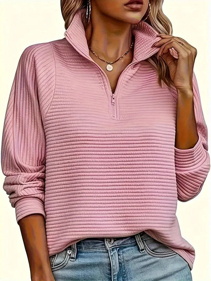 Clara | Sweater Dame Half Zip Ribstrikket Høj Krave