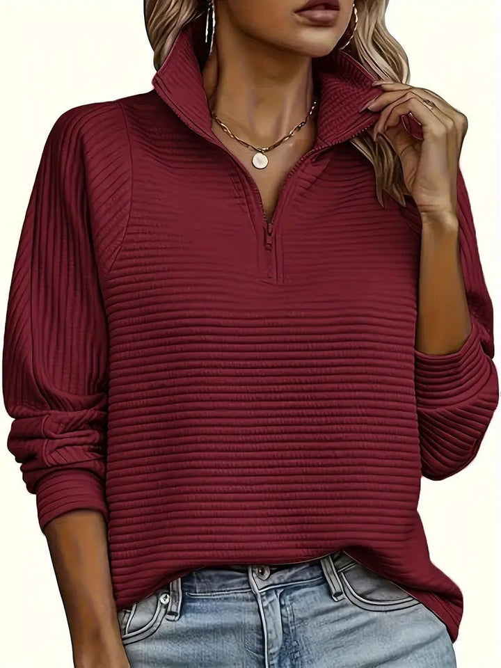Clara | Sweater Dame Half Zip Ribstrikket Høj Krave