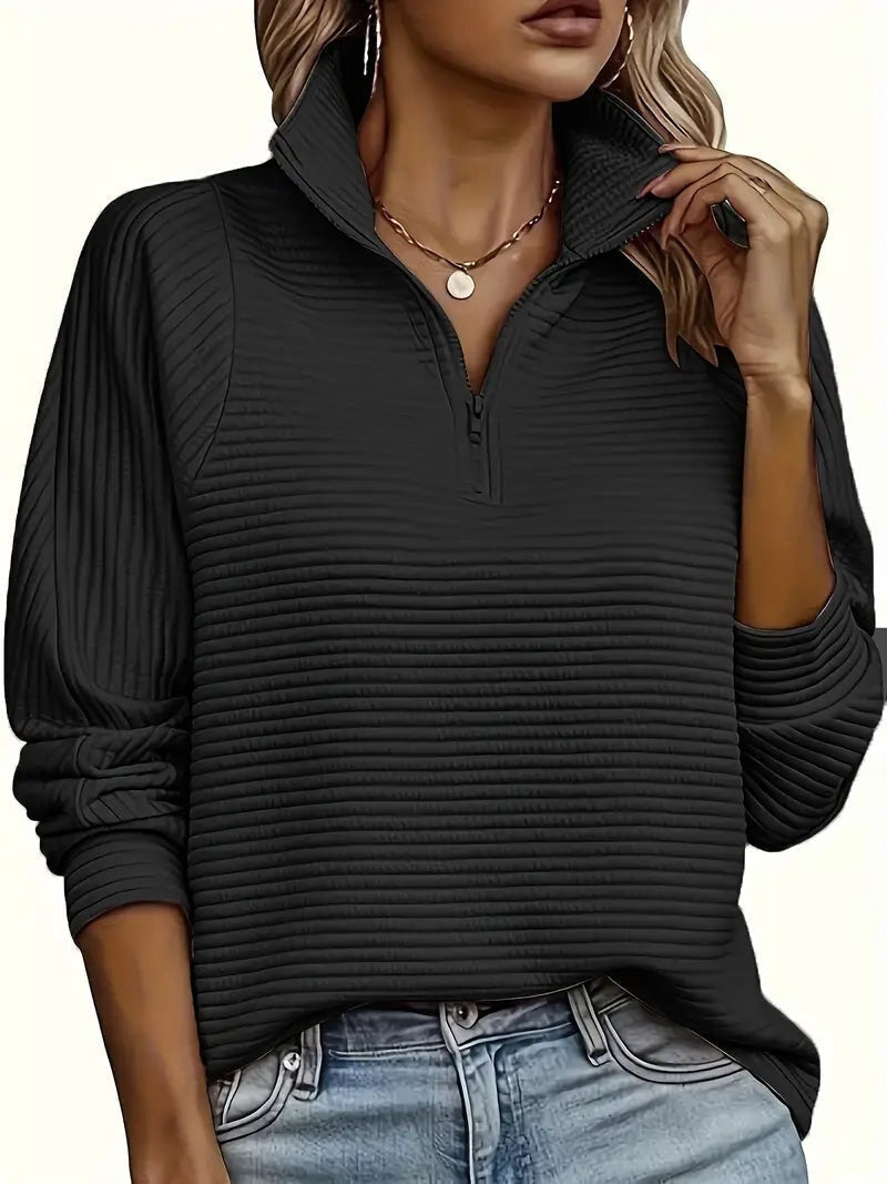 Clara | Sweater Dame Half Zip Ribstrikket Høj Krave