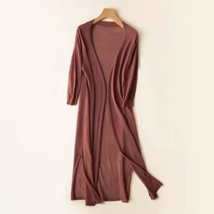 Ella | Lang Cardigan Dame Åben Front Strik