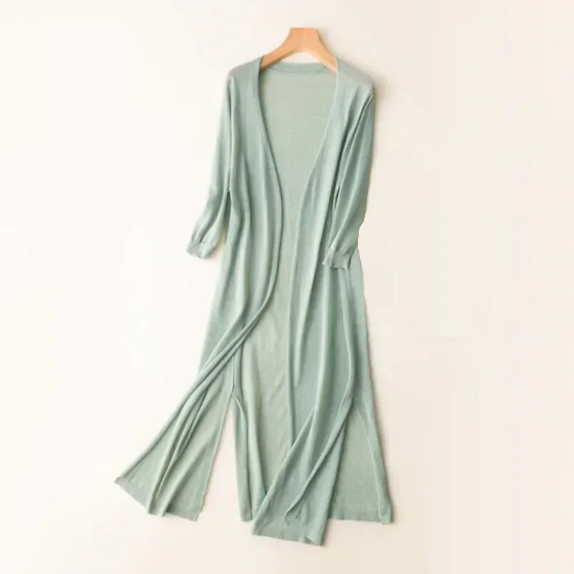 Ella | Lang Cardigan Dame Åben Front Strik