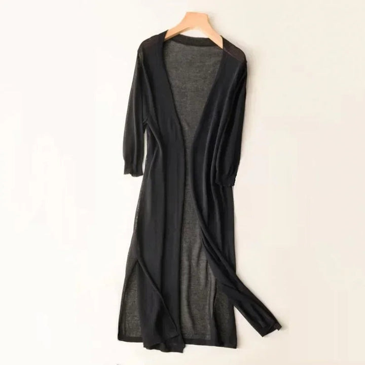 Ella | Lang Cardigan Dame Åben Front Strik