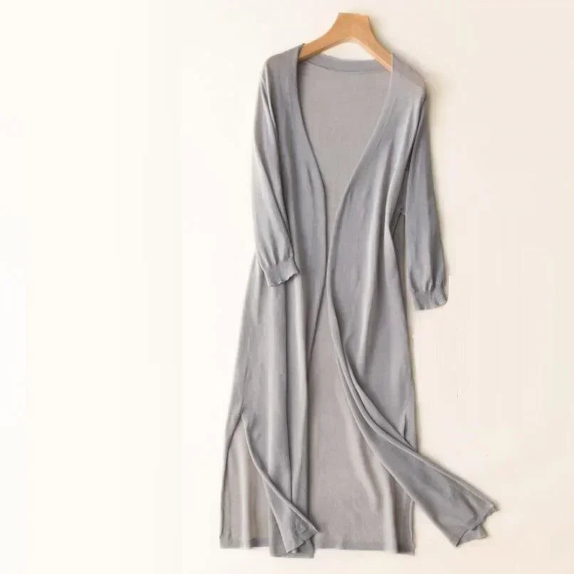Ella | Lang Cardigan Dame Åben Front Strik
