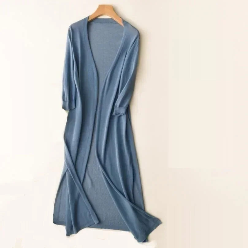 Ella | Lang Cardigan Dame Åben Front Strik