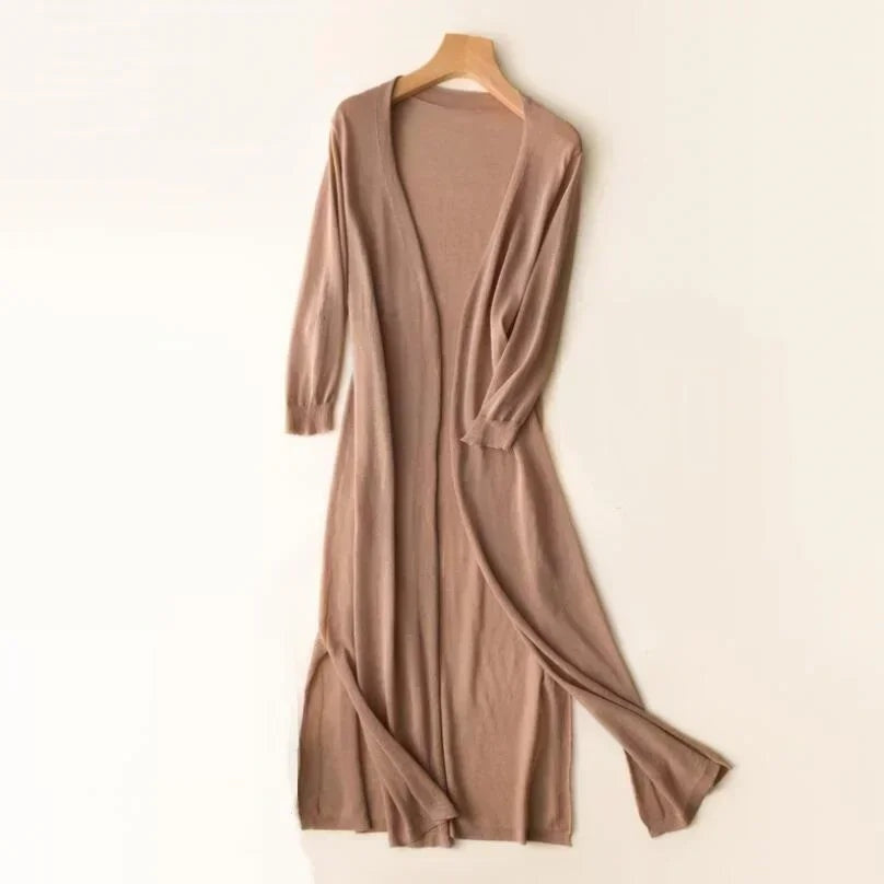 Ella | Lang Cardigan Dame Åben Front Strik
