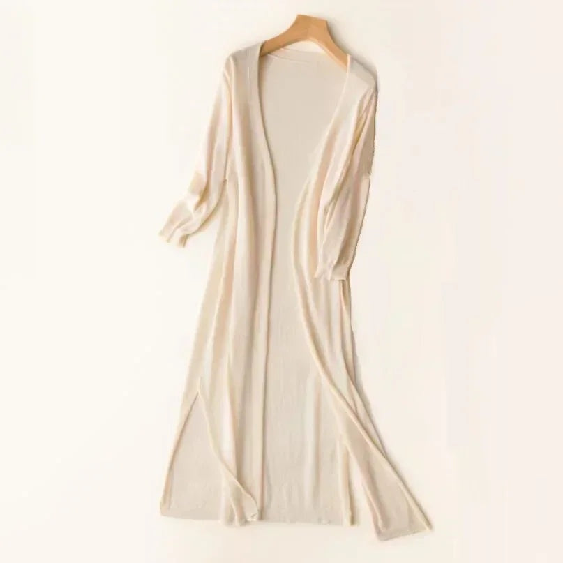 Ella | Lang Cardigan Dame Åben Front Strik