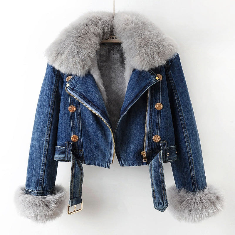 Emma | Denim Jakke Dame Pels Krave Cropped