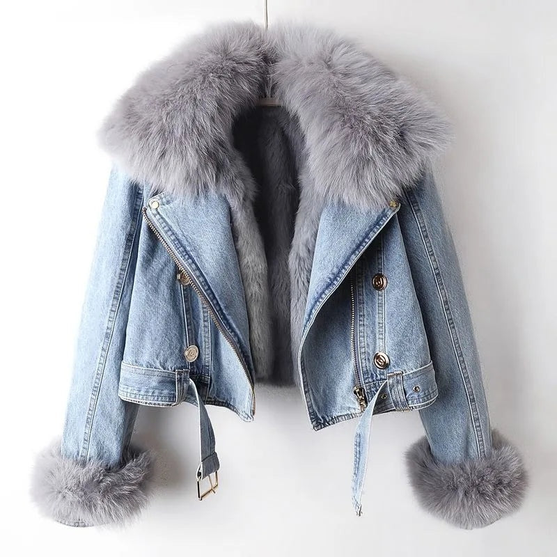 Emma | Denim Jakke Dame Pels Krave Cropped