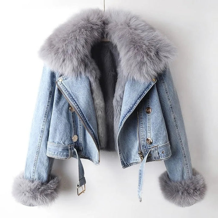 Emma | Denim Jakke Dame Pels Krave Cropped