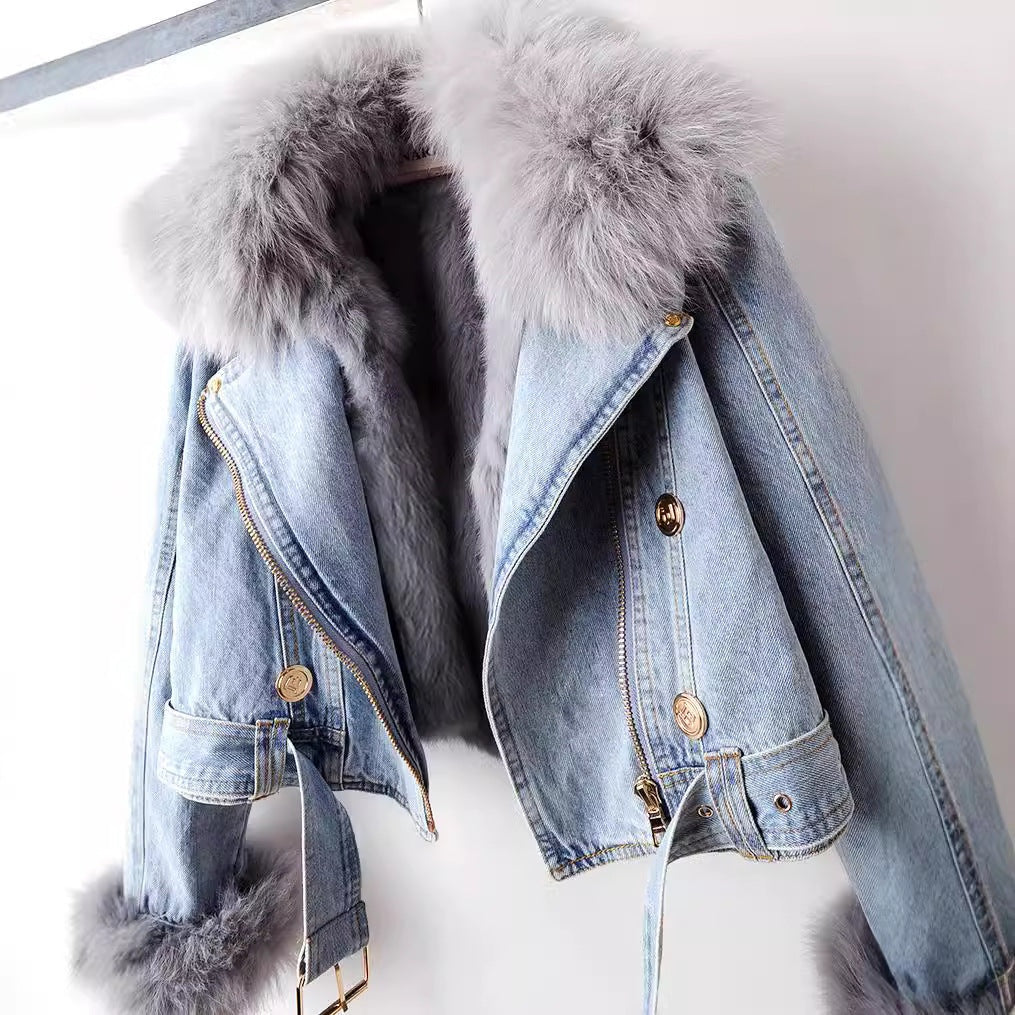 Emma | Denim Jakke Dame Pels Krave Cropped