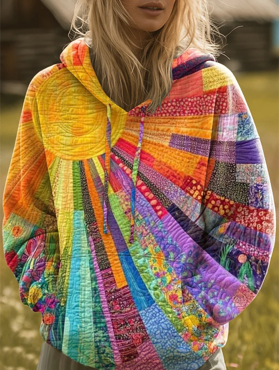 Freja | Hættetrøje Dame Patchwork Grafisk Print Oversize