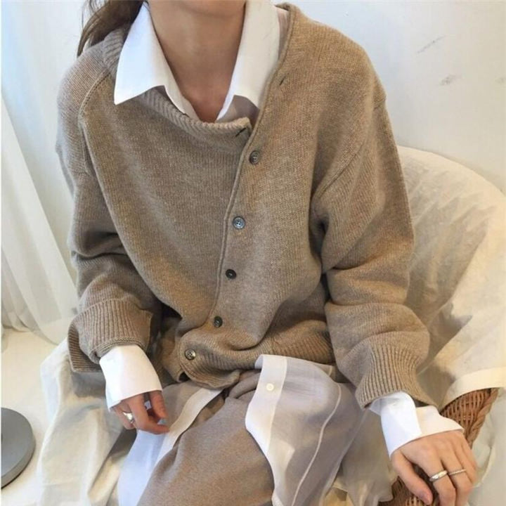 Gitte | Sweater Dame Strik Rund Hals Knapper