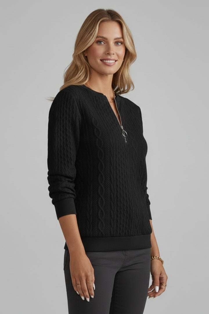 Ida | Sweater med Kabelstrik og Halv Lynlås Dame Lange Ærmer