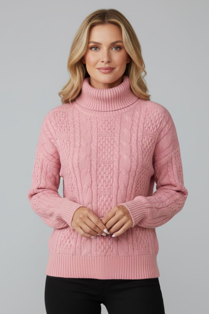 Ida | Sweater med Kabelstrik og Halv Lynlås Dame Lange Ærmer