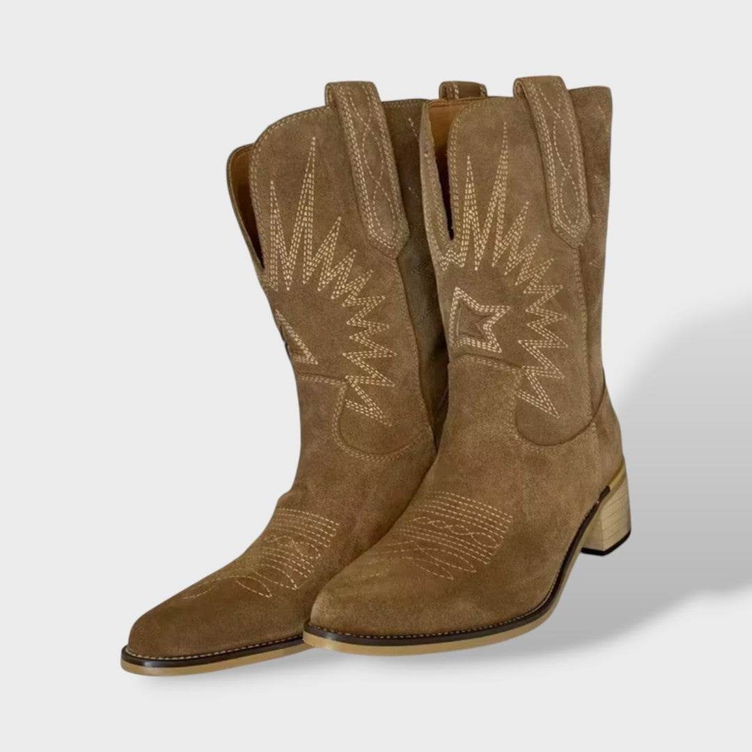 Josefine | Cowboystøvler Dame Ruskind Broderi Blokhæl